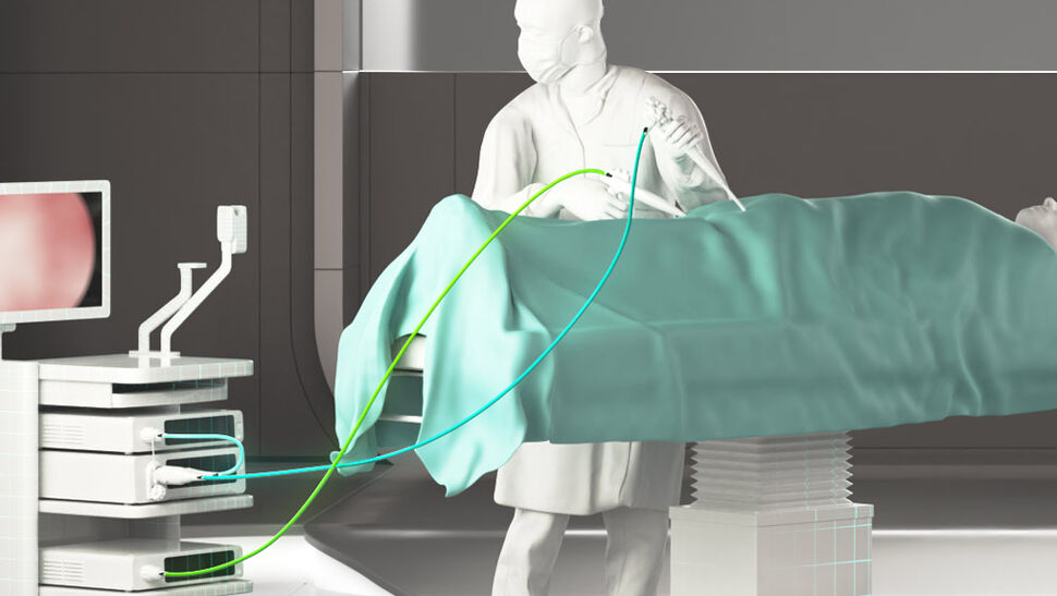 Endoscopic treatment closeup with cables Closeup of endoscopic treatment with highlighted cables