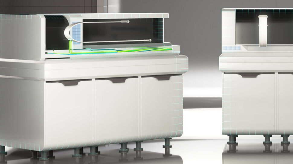 Closeup on medical laboratory euqipment unit with cables Cloesup on medical laboratory equipment units with cables highlighted inside the devices